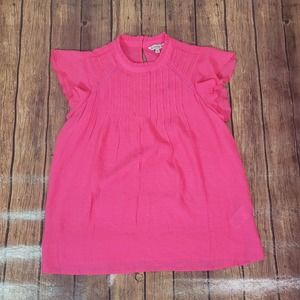 Nanette Lepore Womens Top Fuchsia Rose M Lightweight Cap Short Sleeve Mock Neck